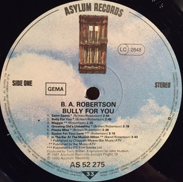 Cover zu B. A. Robertson - Bully For You | 1981 | Vinyl | Rock, Pop | Germany Schallplatten Ankauf
