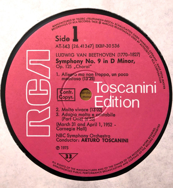Cover zu Arturo Toscanini • Eileen Farrell • Nan Merriman • Jan Peerce • Norman Scott • The Robert Shaw Chorale • NBC Symphony Orchestra / Ludwig van Beethoven - Symphonie Nr. 9 d-moll | 1975