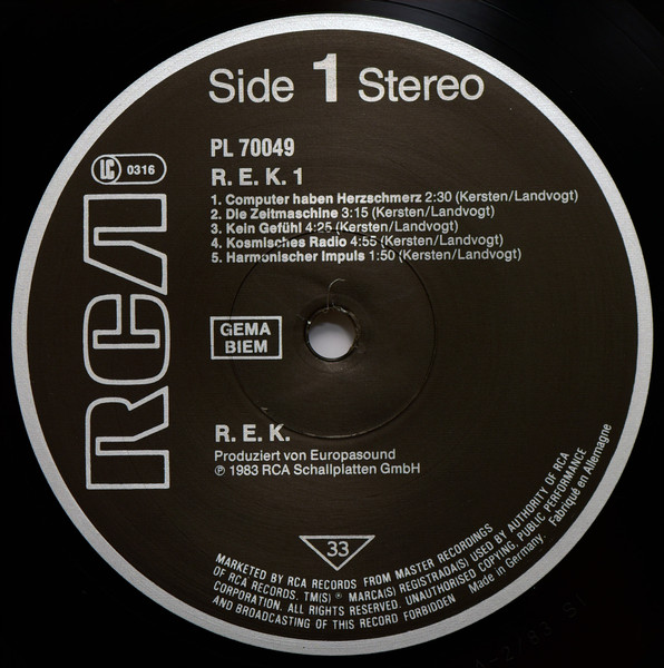 Cover zu R.E.K. - R.E.K. 1 | 1983 | Vinyl | Electronic, Rock | Germany