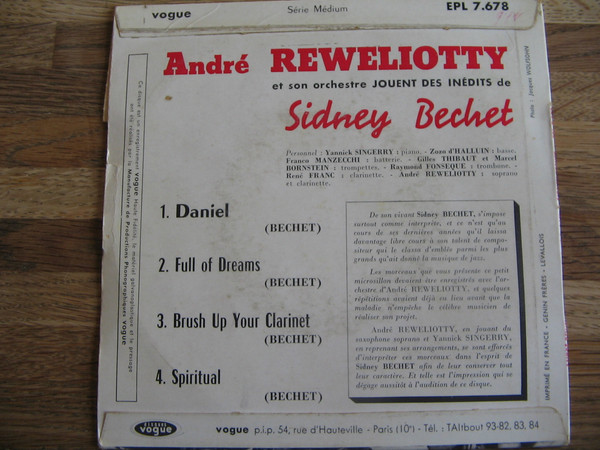 Cover zu André Réwéliotty Et Son Orchestre - Jouent Des Inédits De Sidney Bechet | 1960 | Vinyl | Jazz | France
