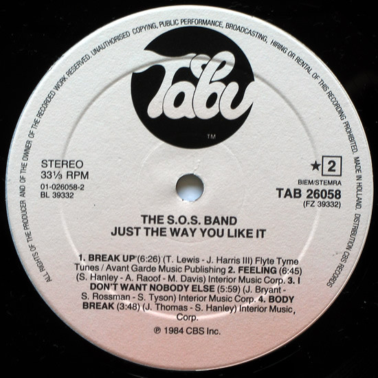 Cover zu The S.O.S. Band - Just The Way You Like It | 1984 | Vinyl | Electronic, Funk / Soul | Europe Schallplatten Ankauf