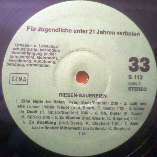 Cover zu Unknown Artist - Riesen-Sauereien | Vinyl | Pop | Germany Schallplatten Ankauf
