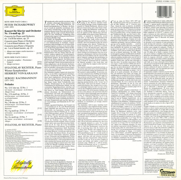 Cover zu Pyotr Ilyich Tchaikovsky / Sergei Vasilyevich Rachmaninoff - Sviatoslav Richter, Wiener Symphoniker, Herbert von Karajan - Piano Concerto No. 1 / 5 Preludes | 1986 | Vinyl | Classical Schallplatten Ankauf