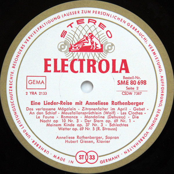 Cover zu Anneliese Rothenberger - Eine Lieder-Reise Mit Anneliese Rothenberger | 1967 | Vinyl | Classical | Germany