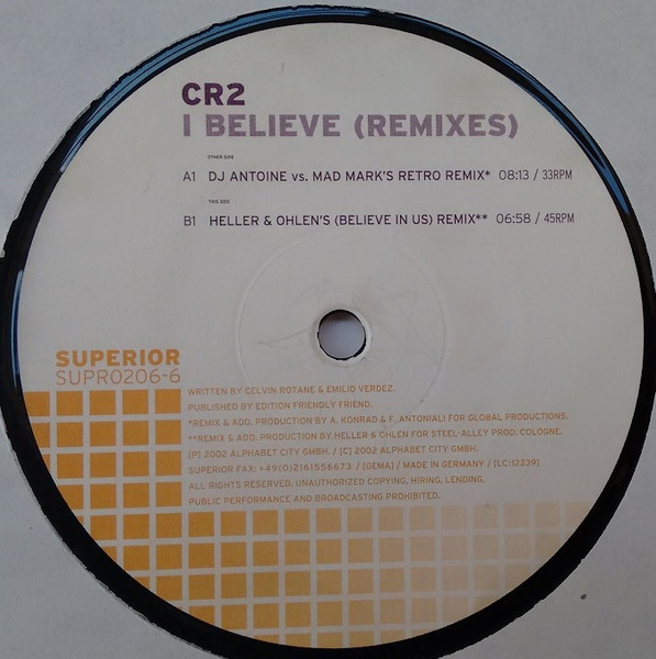 Cover zu CR2 - I Believe (Remix) | 2002 | Vinyl | Electronic | Germany
