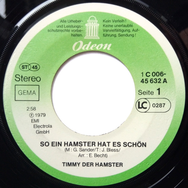 Cover zu Timmy, der Hamster - So Ein Hamster Hat Es Schön | 1979 | Vinyl | Pop | Germany