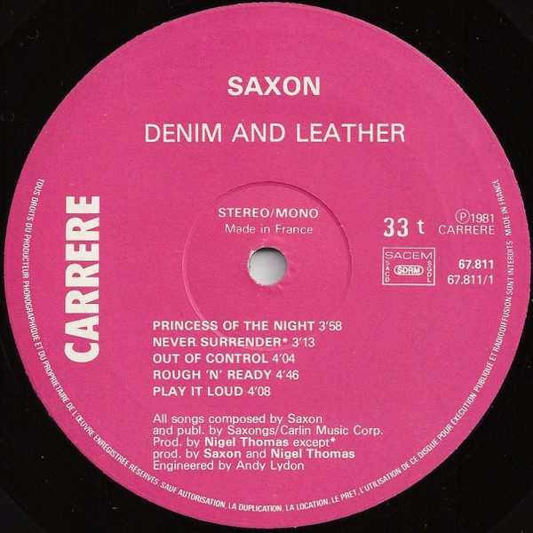Cover zu Saxon - Denim And Leather | 1981 | Vinyl | Rock | France