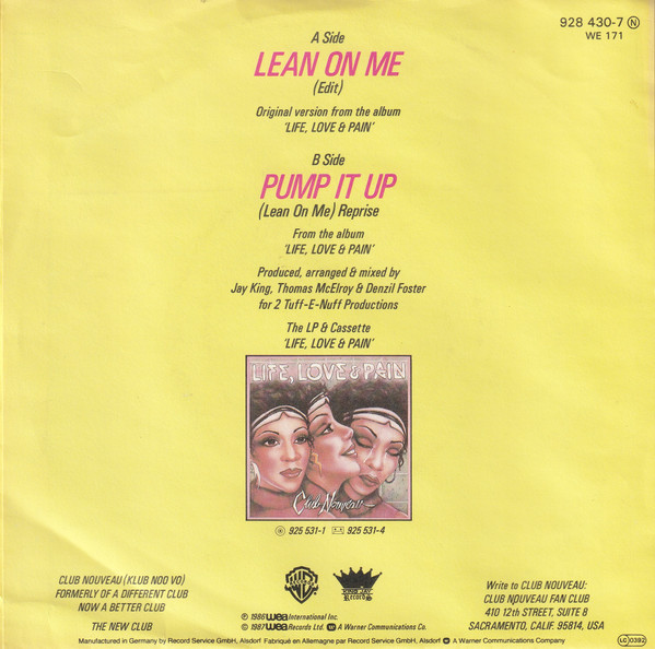 Cover zu Club Nouveau - Lean On Me | 1987 | Vinyl | Funk / Soul | Europe Schallplatten Ankauf
