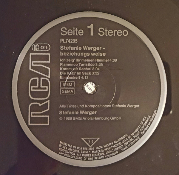 Cover zu Stefanie Werger - Bzw. (Beziehungsweise) | 1989 | Vinyl | Pop | Germany