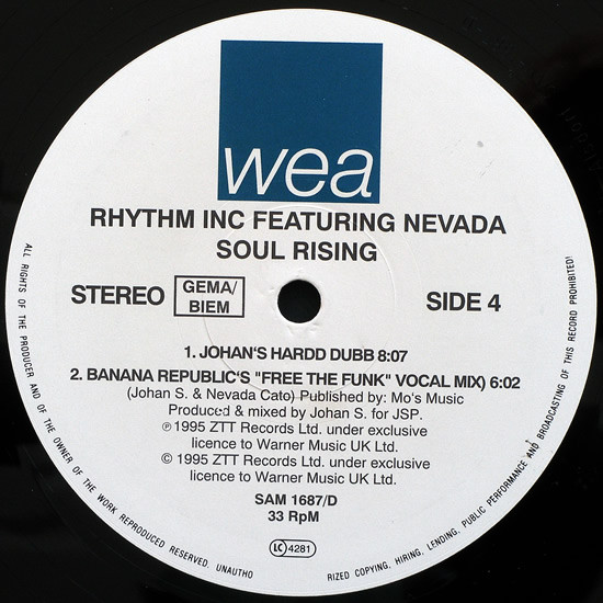 Cover zu Rhythm Inc. Featuring Nevada (16) - Soul Rising | 1995 | Vinyl | Electronic | Germany