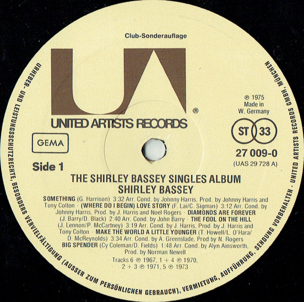 Cover zu Shirley Bassey - The Shirley Bassey Singles Album | 1975 | Vinyl | Jazz, Pop | Germany