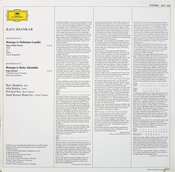 Cover zu Ravi Shankar - Homage To Mahatma Gandhi & Baba Allauddin | Vinyl | Folk, World, & Country | Germany Schallplatten Ankauf
