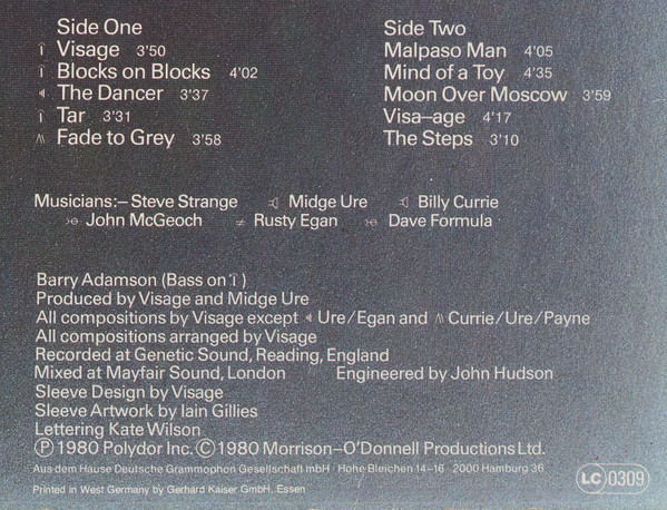 Cover zu Visage - Visage | 1980 | Vinyl | Electronic, Rock | Germany