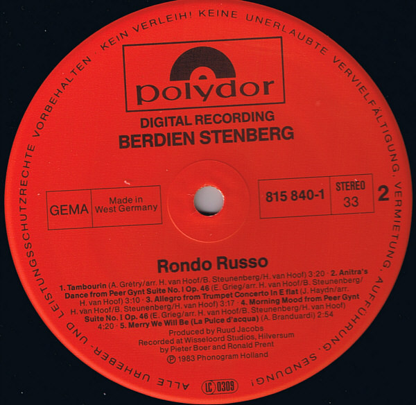 Cover zu Berdien Stenberg - Rondo Russo | 1983 | Vinyl | Classical, Jazz, Pop | Germany