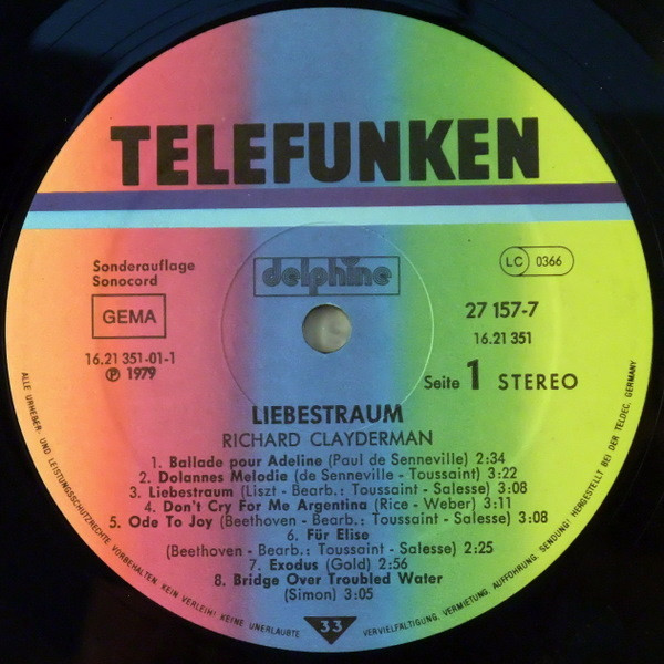 Cover zu Richard Clayderman - Liebestraum | 1980 | Vinyl | Jazz | Germany