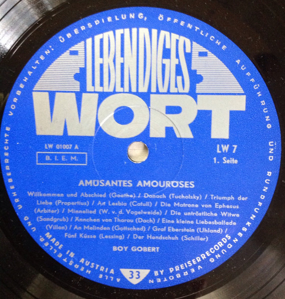 Cover zu Boy Gobert - Boy Gobert Liest Amüsantes ♥ Amouröses - Aus Dem Gleichnamigen Vortragsabend | 1962 | Vinyl | Non-Music | Austria Schallplatten Ankauf