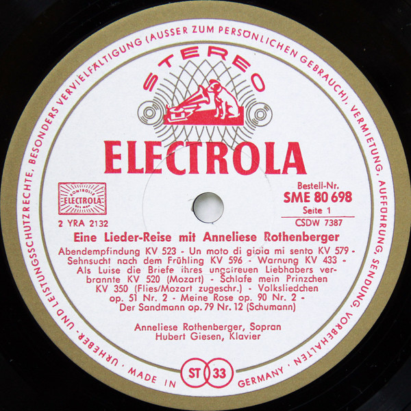 Cover zu Anneliese Rothenberger - Eine Lieder-Reise Mit Anneliese Rothenberger | 1967 | Vinyl | Classical | Germany Schallplatten Ankauf