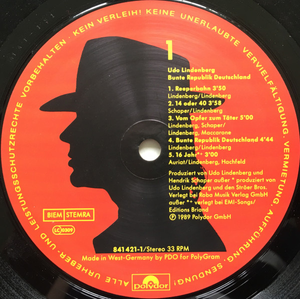 Cover zu Udo Lindenberg - Bunte Republik Deutschland | 1989 | Vinyl | Rock, Pop | Europe