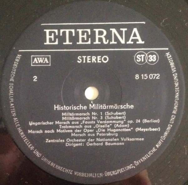 Cover zu Zentrales Orchester Der Nationalen Volksarmee, Gerhard Baumann - Historische Militärmärsche | 1975 | Vinyl | Classical, Brass & Military | German Democratic Republic (GDR)