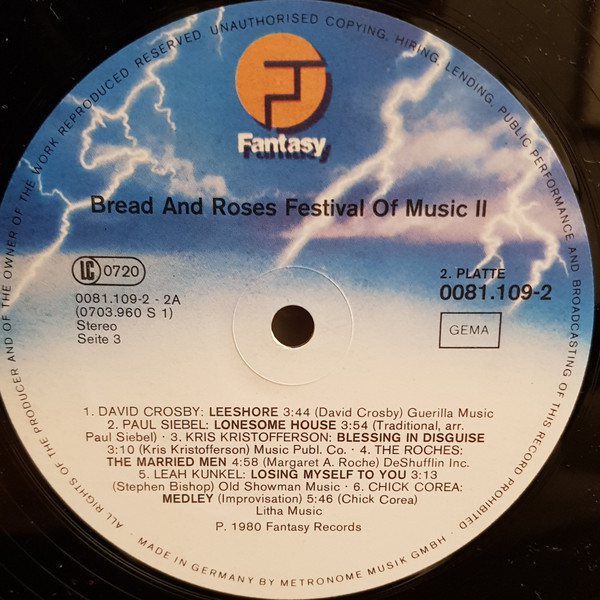 Cover zu Various - The Bread And Roses Festival Of Music | 1981 | Vinyl | Jazz, Pop, Folk, World, & Country | Germany
