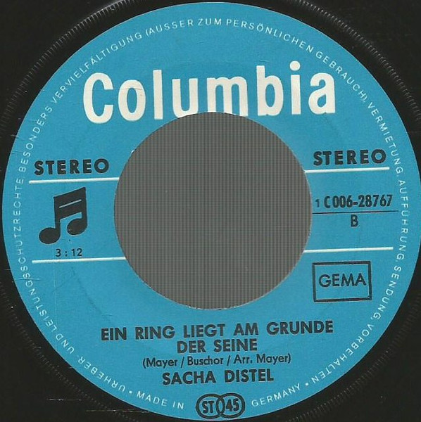 Cover zu Sacha Distel - Bonjour Barbara / Ein Ring Liegt Am Grunde Der Seine | 1970 | Vinyl | Pop | Germany