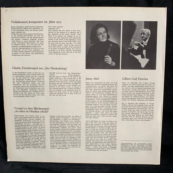 Cover zu Siegfried Wagner, Jenny Abel, Nürnberger Symphoniker, Gilbert Graf Gravina - Konzert Für Violine Und Orchester / Glaube, Zwischenspiel Aus „Der Heidenkönig“ / Vorspiel Zu Dem Märchenspiel „A