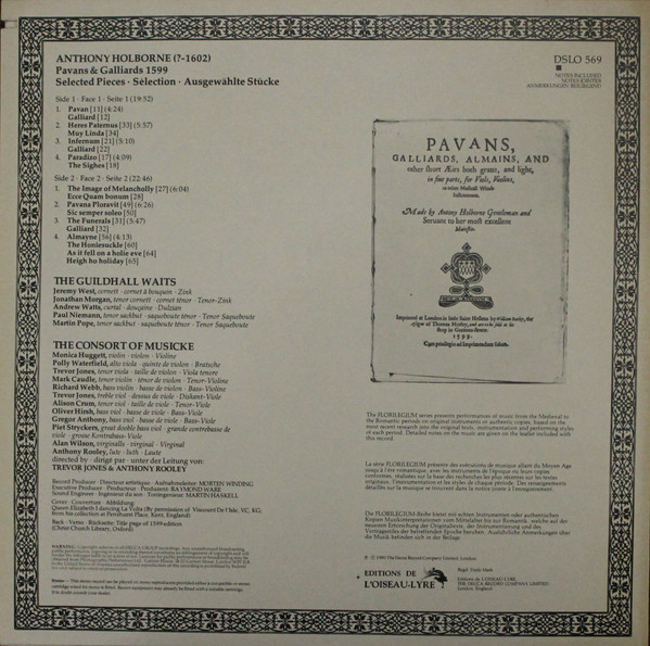 Cover zu Anthony Holborne, The Guildhall Waits, The Consort Of Musicke - Pavans & Galliards 1599 | 1980 | Vinyl | Classical | UK