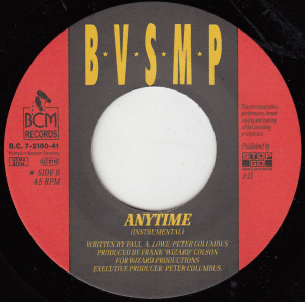 Cover zu B.V.S.M.P. - Anytime | 1988 | Vinyl | Hip Hop | Europe