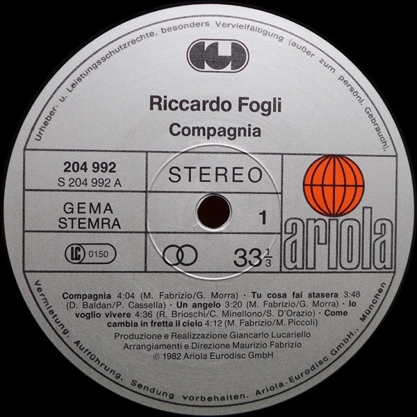 Cover zu Riccardo Fogli - Compagnia | 1982 | Vinyl | Pop | Germany Schallplatten Ankauf