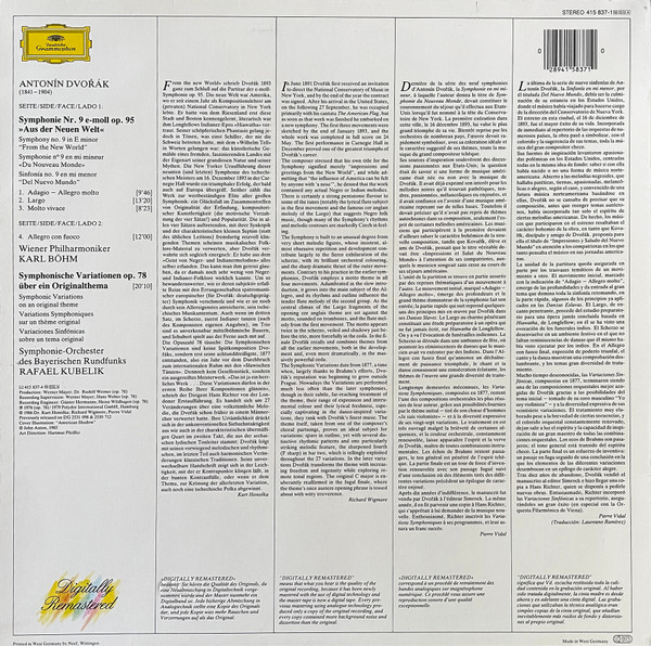 Cover zu Antonín Dvořák - Wiener Philharmoniker, Karl Böhm, Symphonie-Orchester Des Bayerischen Rundfunks, Rafael Kubelik - Symphonie Nr.9 »Aus Der Neuen Welt« / Symphonische Variationen | 1986 | Vinyl | Classical | Germany Schallplatten Ankauf
