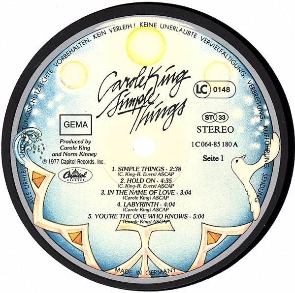 Cover zu Carole King - Simple Things | 1977 | Vinyl | Rock | Germany