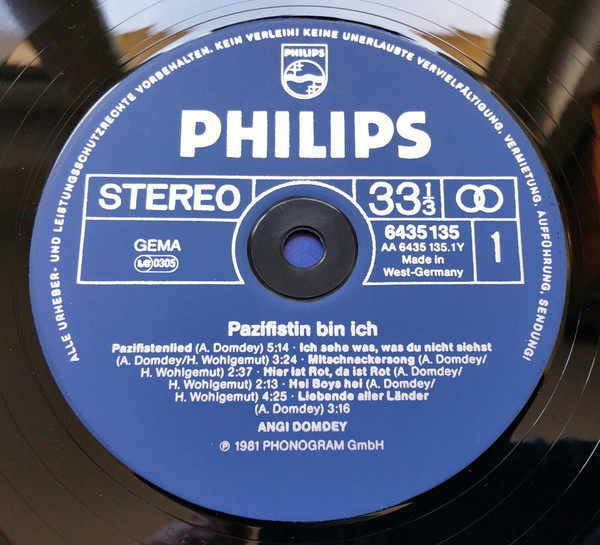 Cover zu Angi Domdey - Pazifistin Bin Ich | 1981 | Vinyl | Pop, Folk, World, & Country | Germany
