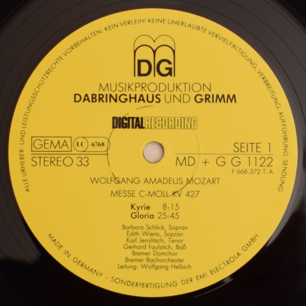 Cover zu Wolfgang Amadeus Mozart - Große Messe C-Moll, KV 427 (Konzertmischnitt) | 1983 | Vinyl | Classical | Germany