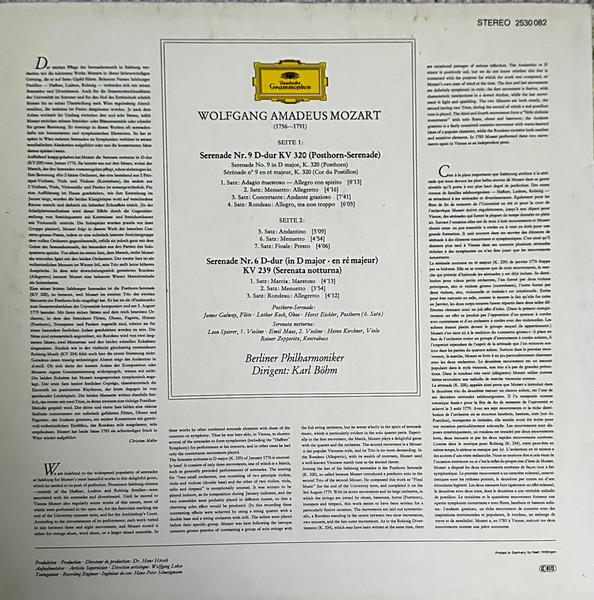 Cover zu Wolfgang Amadeus Mozart / Berliner Philharmoniker, Karl Böhm - Posthorn-Serenade KV 320 / Serenata Notturna KV 239 | Vinyl | Classical | Europe Schallplatten Ankauf