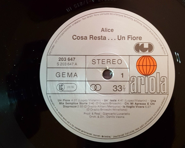 Cover zu Alice (4) - Cosa Resta....Un Fiore | 1978 | Vinyl | Pop | Germany