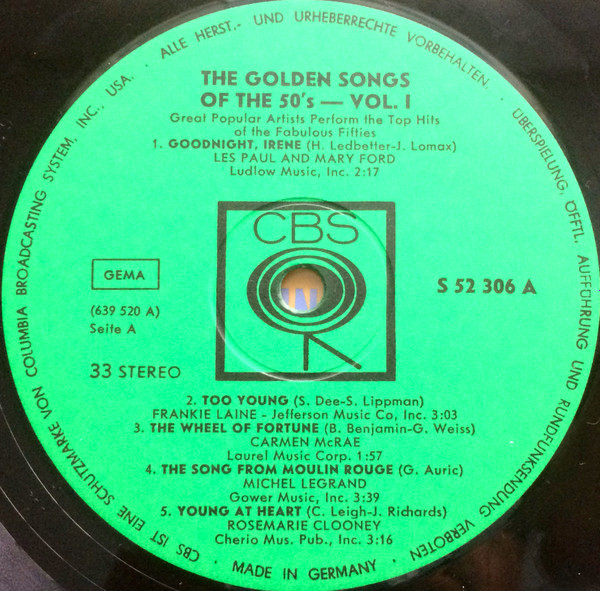 Cover zu Various - The Golden Songs Of The 50's - Vol 1 | Vinyl | Pop | Germany Schallplatten Ankauf