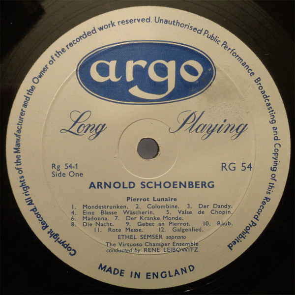 Cover zu Arnold Schoenberg - Pierrot Lunaire | 1955 | Vinyl | Classical | UK