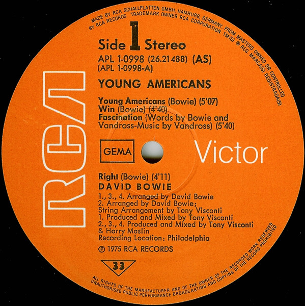 Cover zu David Bowie - Young Americans | 1975 | Vinyl, LP, Album, Stereo | Rock, Funk / Soul | Germany Schallplatten Ankauf