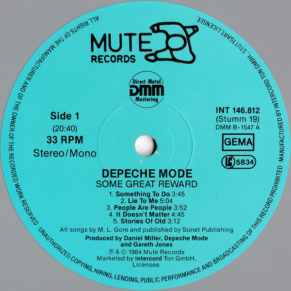 Cover zu Depeche Mode - Some Great Reward | 1984 | Vinyl, LP, Album, Stereo | Electronic | Germany