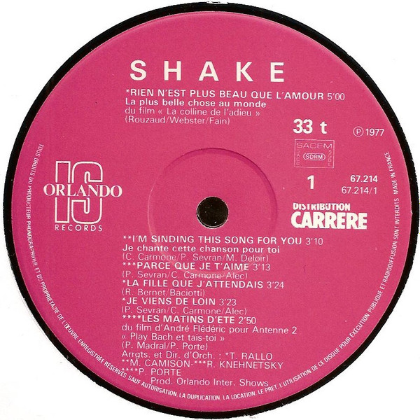 Cover zu Shake (4) - Disque D'or N°1 | 1977 | Vinyl | Pop | France
