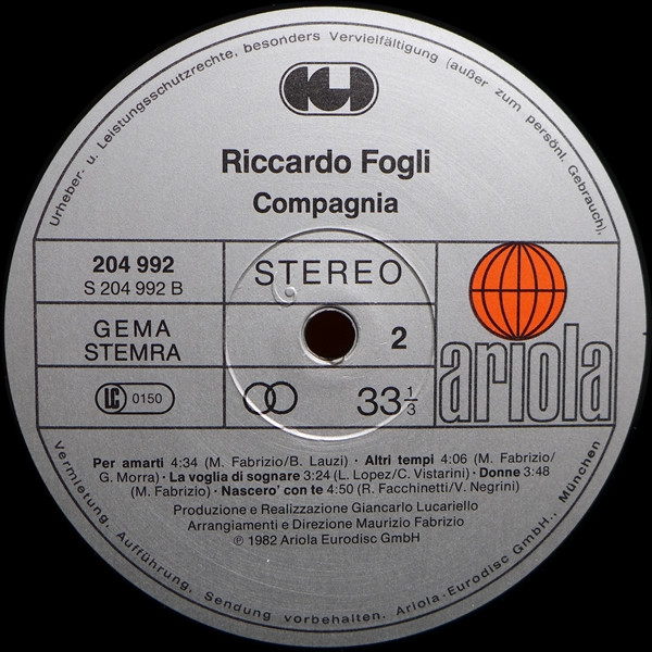 Cover zu Riccardo Fogli - Compagnia | 1982 | Vinyl | Pop | Germany