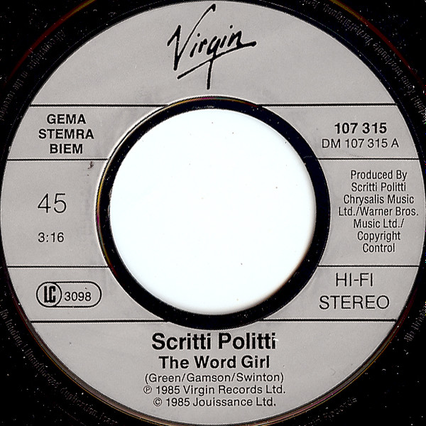 Cover zu Scritti Politti With Ranking Ann - The Word Girl | 1985 | Vinyl | Electronic, Reggae | Europe