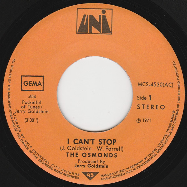 Cover zu The Osmonds - I Can't Stop | 1974 | Vinyl | Rock | Germany Schallplatten Ankauf