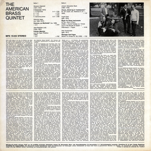 Cover zu American Brass Quintet - The American Brass Quintet | 1969 | Vinyl | Classical | Germany