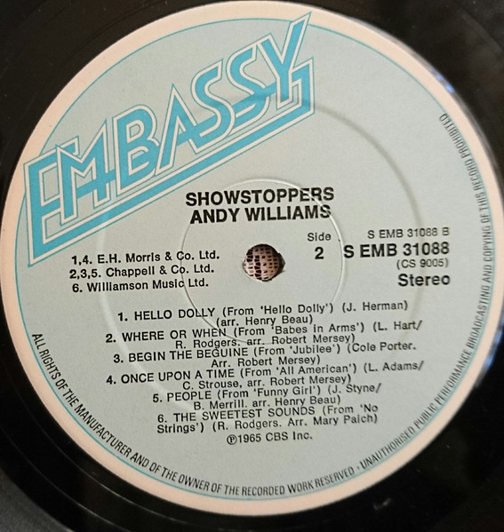 Cover zu Andy Williams - Showstoppers | 1974 | Vinyl | Pop | UK