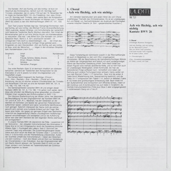 Cover zu Bach-Ensemble, Helmuth Rilling - Die Bach Kantate - BWV 95 Christus, Der Ist Mein Leben / BWV 26 Ach Wie Flüchtig, Ach Wie Nichtig | 1985 | Vinyl | Classical | Germany