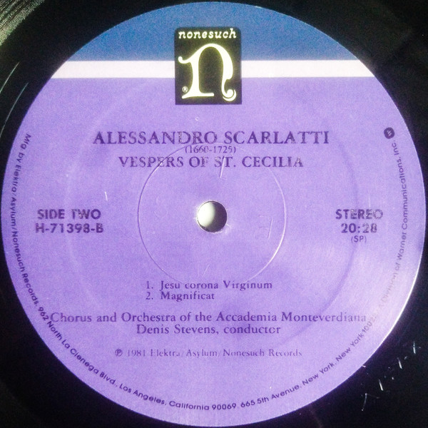 Cover zu Alessandro Scarlatti, Denis Stevens, Accademia Monteverdiana, Patricia Clark, Ursula Connors, Shirley Minty, Ian Partridge, John Noble - Vespers of Saint Cecilia | 1981 | Classical