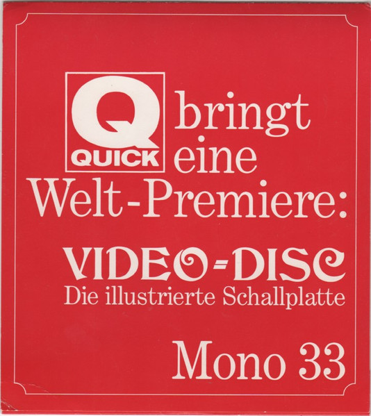 Cover zu Unknown Artist - QUICK Bringt Eine Weltpremiere: VIDEO=DISC Die Illustrierte Schallplatte | Vinyl | Non-Music, Pop | Germany Schallplatten Ankauf
