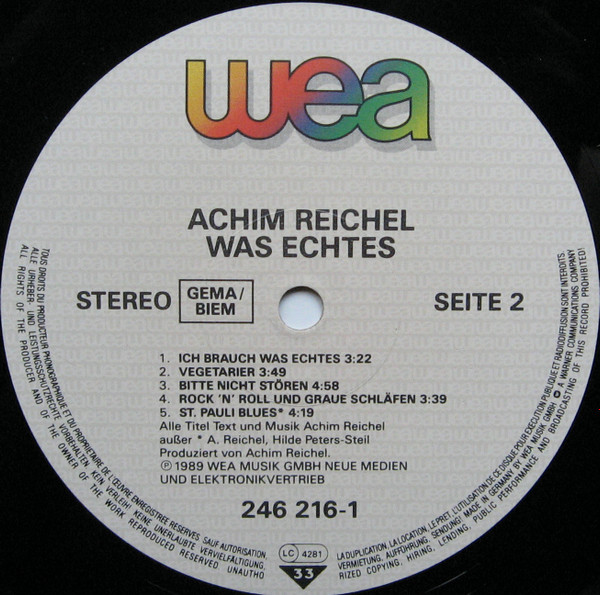 Cover zu Achim Reichel - Was Echtes | 1989 | Vinyl | Rock | Europe