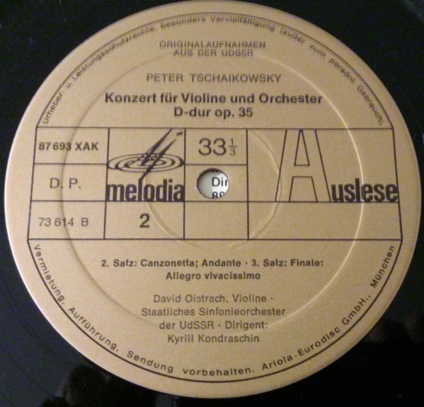 Cover zu Pyotr Ilyich Tchaikovsky - Konzert Für Violine Und Orchester D-Dur Op. 35 | Vinyl | Classical | Germany